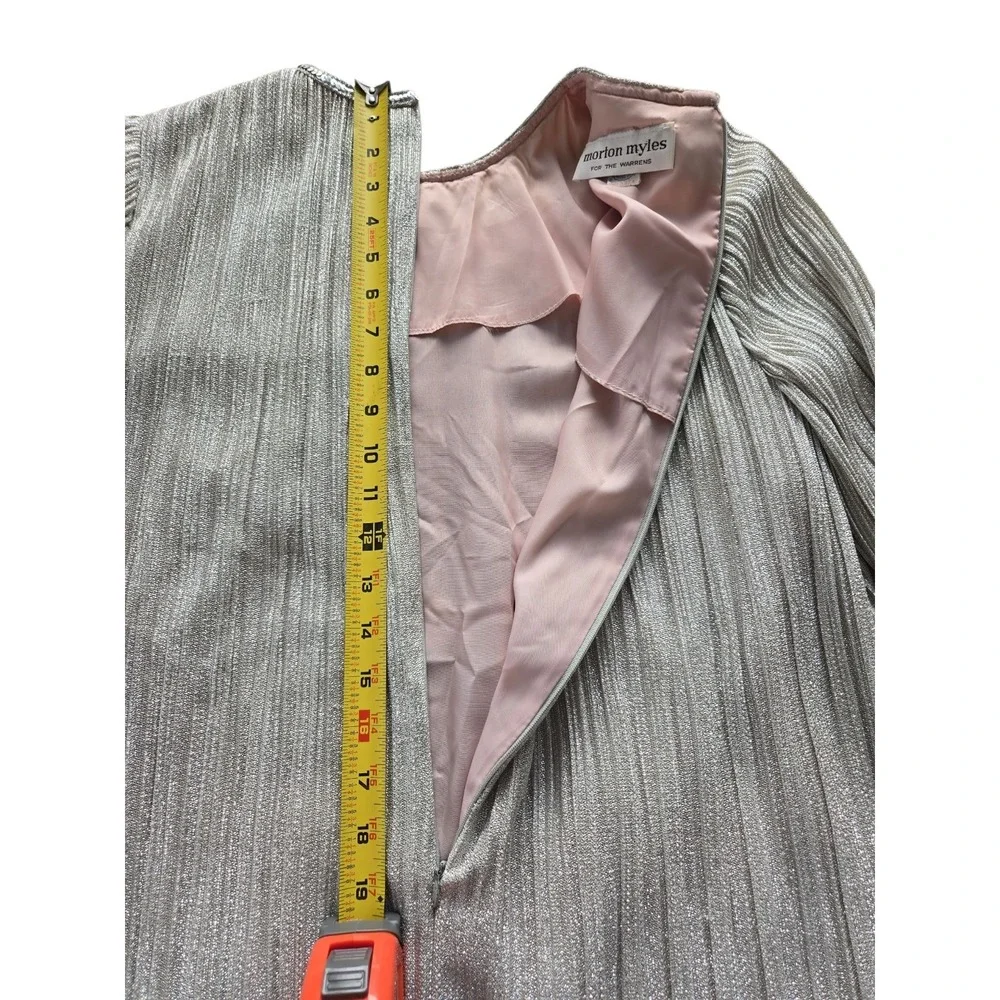 80s Vintage Morton Myles‎ For The Warrens Sz 10 Silver Lame Dress USA EUC - Picture 12 of 16